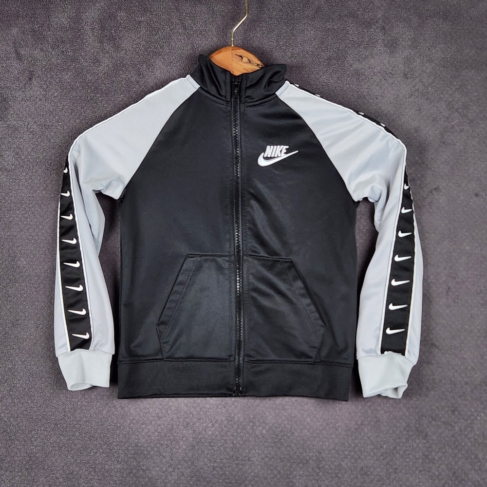 Nike Track Jacket Toddler 4T Black Gray Logo Tape Raglan Full Zip G343-023